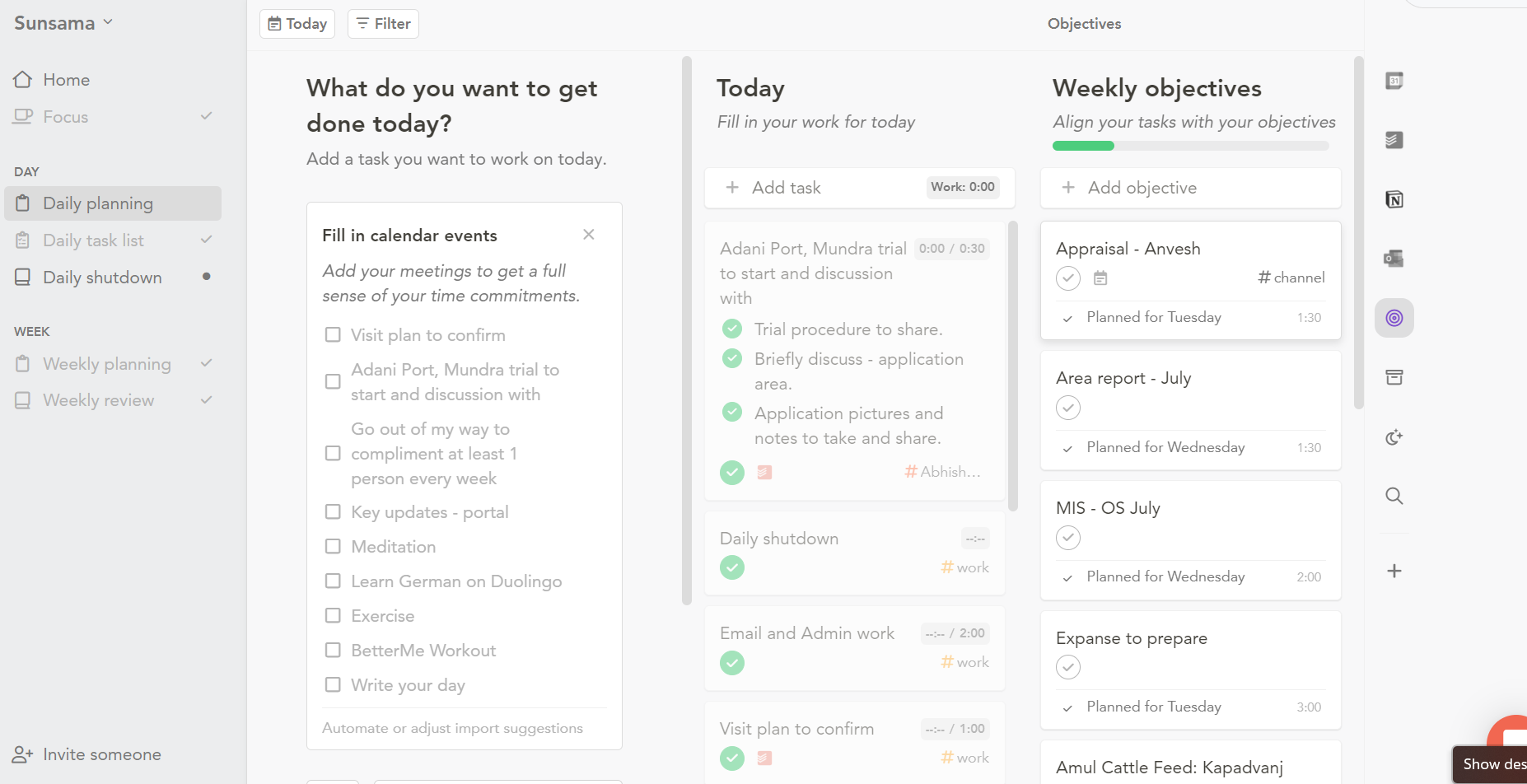 Daily planning with Sunsama